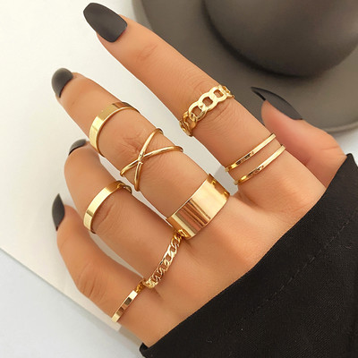 FNIO Punk paprastas sidabro spalvos geometrinis Hollw Out platus žiedų rinkinys moteriškas senovinis pirštų žiedų papuošalas