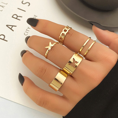 FNIO Punk paprastas sidabro spalvos geometrinis Hollw Out platus žiedų rinkinys moteriškas senovinis pirštų žiedų papuošalas