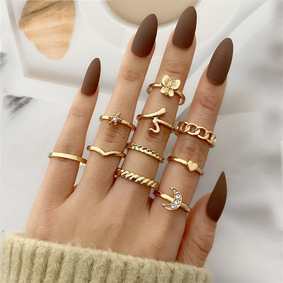 FNIO Punk paprastas sidabro spalvos geometrinis Hollw Out platus žiedų rinkinys moteriškas senovinis pirštų žiedų papuošalas