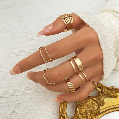 FNIO Punk paprastas sidabro spalvos geometrinis Hollw Out platus žiedų rinkinys moteriškas senovinis pirštų žiedų papuošalas