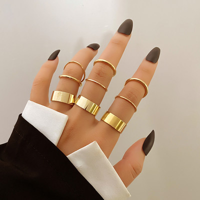 FNIO Punk paprastas sidabro spalvos geometrinis Hollw Out platus žiedų rinkinys moteriškas senovinis pirštų žiedų papuošalas