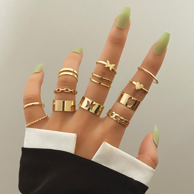 FNIO Punk paprastas sidabro spalvos geometrinis Hollw Out platus žiedų rinkinys moteriškas senovinis pirštų žiedų papuošalas