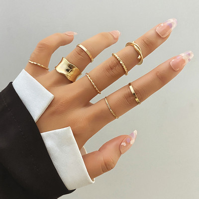 FNIO Punk paprastas sidabro spalvos geometrinis Hollw Out platus žiedų rinkinys moteriškas senovinis pirštų žiedų papuošalas