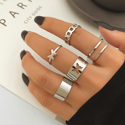 FNIO Punk paprastas sidabro spalvos geometrinis Hollw Out platus žiedų rinkinys moteriškas senovinis pirštų žiedų papuošalas