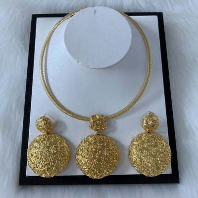 Colier cercei 2 buc. Set de bijuterii Pandantiv mare placat cu aur de lux Nigeria Dubai Seturi de bijuterii de culoare aurie pentru femei
