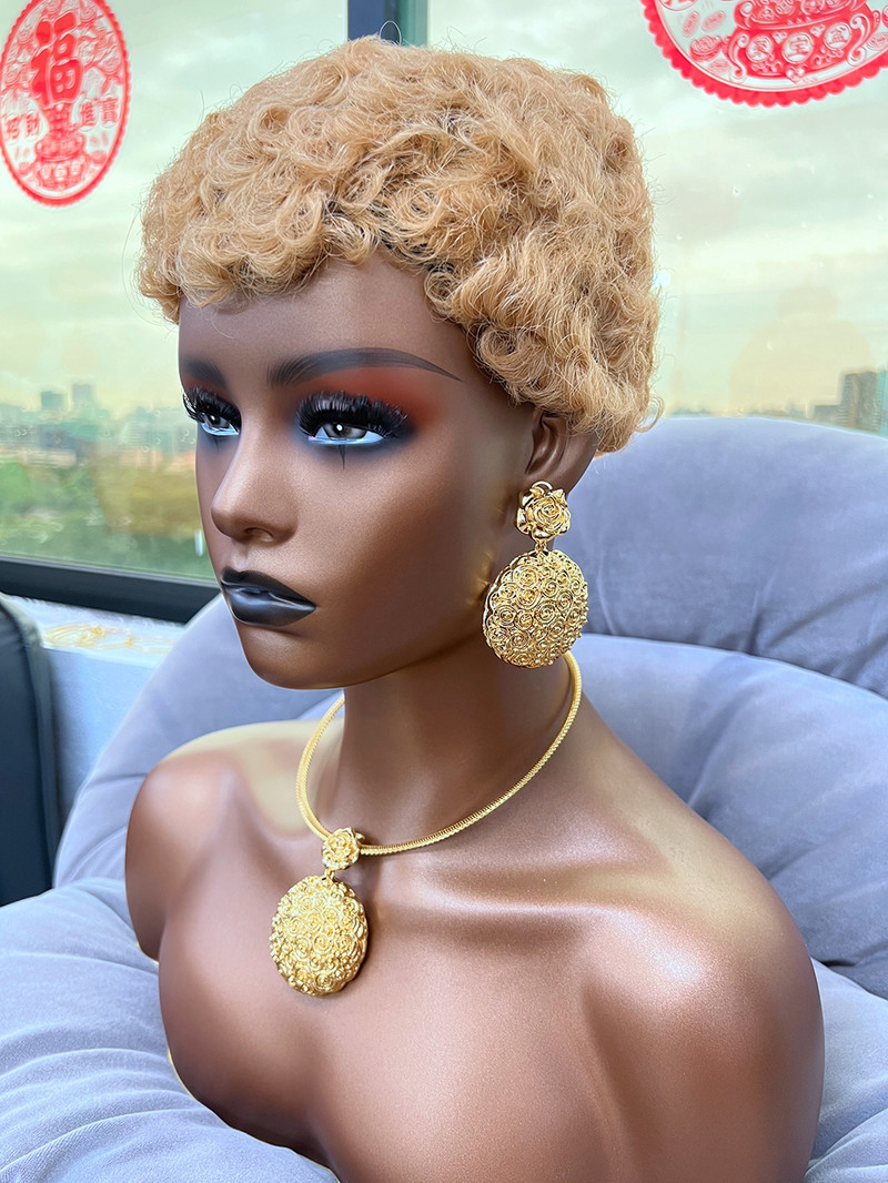 Colier cercei 2 buc. Set de bijuterii Pandantiv mare placat cu aur de lux Nigeria Dubai Seturi de bijuterii de culoare aurie pentru femei