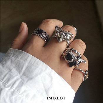 Kpop Gothic Aesthetic Metal Thorns Love Heart Punk Open Ring For Women Girls Fashion Vintage Jewelry Y2K EMO Grunge Accessories