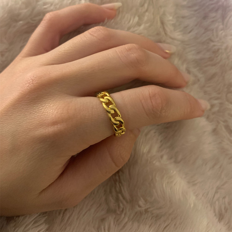 Inele cu legături cubaneze de epocă pentru femei, din oțel inoxidabil, pentru bărbați, cu coroană cu flori cu stele, inel geometric cu deget, bijuterii gotice Bijoux Femme