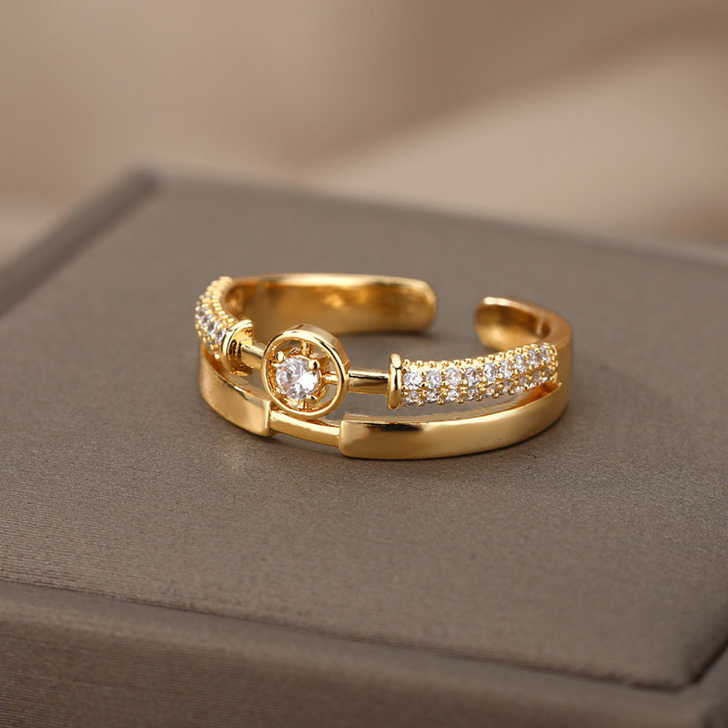 Inele cu legături cubaneze de epocă pentru femei, din oțel inoxidabil, pentru bărbați, cu coroană cu flori cu stele, inel geometric cu deget, bijuterii gotice Bijoux Femme