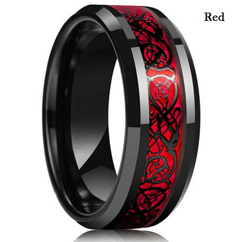 FDLK 8 цвята 8 мм мъжки пръстен с дракон от неръждаема стомана Инкрустация червено зелен черен пръстен от въглеродни влакна сватбена лента Размер на бижута 6-13