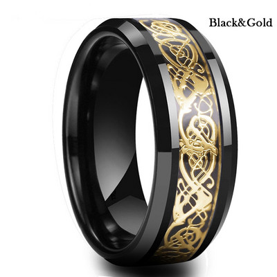 FDLK 8 színű 8 mm-es férfi rozsdamentes acél sárkánygyűrű berakás piros zöld fekete szénszálas gyűrű esküvői szalag ékszer 6-13 méret
