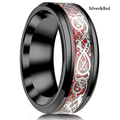 FDLK 8 színű 8 mm-es férfi rozsdamentes acél sárkánygyűrű berakás piros zöld fekete szénszálas gyűrű esküvői szalag ékszer 6-13 méret