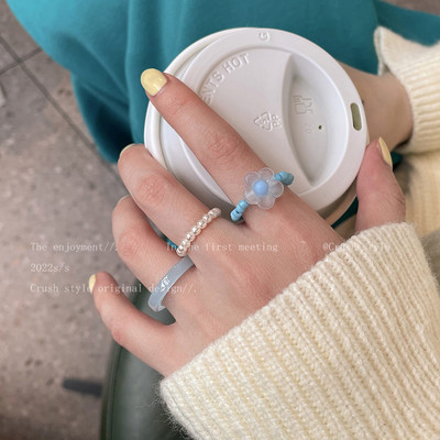 3db/szett akril gyűrűszett világos színű rendszer gyanta gyöngyös elasztikus gyűrűk menyasszonyi eljegyzési női ujjékszerek 2022 új