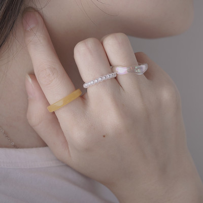 3db/szett akril gyűrűszett világos színű rendszer gyanta gyöngyös elasztikus gyűrűk menyasszonyi eljegyzési női ujjékszerek 2022 új