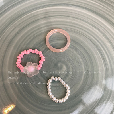 3db/szett akril gyűrűszett világos színű rendszer gyanta gyöngyös elasztikus gyűrűk menyasszonyi eljegyzési női ujjékszerek 2022 új