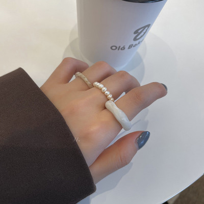 3db/szett akril gyűrűszett világos színű rendszer gyanta gyöngyös elasztikus gyűrűk menyasszonyi eljegyzési női ujjékszerek 2022 új