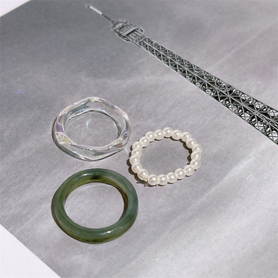 3db/szett akril gyűrűszett világos színű rendszer gyanta gyöngyös elasztikus gyűrűk menyasszonyi eljegyzési női ujjékszerek 2022 új