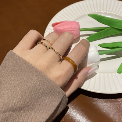 3db/szett akril gyűrűszett világos színű rendszer gyanta gyöngyös elasztikus gyűrűk menyasszonyi eljegyzési női ujjékszerek 2022 új