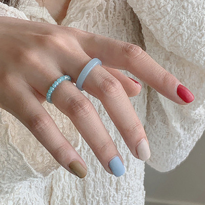 3db/szett akril gyűrűszett világos színű rendszer gyanta gyöngyös elasztikus gyűrűk menyasszonyi eljegyzési női ujjékszerek 2022 új