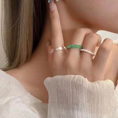 3db/szett akril gyűrűszett világos színű rendszer gyanta gyöngyös elasztikus gyűrűk menyasszonyi eljegyzési női ujjékszerek 2022 új