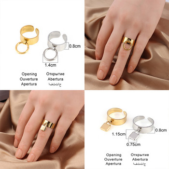 Δαχτυλίδι από ανοξείδωτο ατσάλι Χρυσό φαρδύ δαχτυλίδι με κυκλικά δαχτυλίδια Δαχτυλίδι αλυσίδας για γυναίκες Punk στρογγυλά γεωμετρικά ανοιχτά δαχτυλίδια