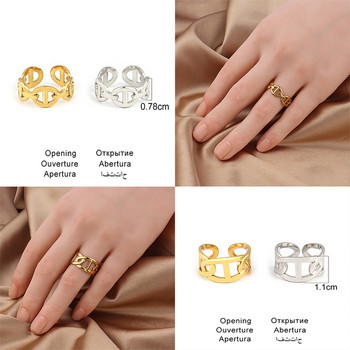 Пръстен от неръждаема стомана Златен цвят Широк пръстен с кръгли пръстени Верига Пръстен за жени Пънк кръгли геометрични отворени пръстени пръстени Бижута