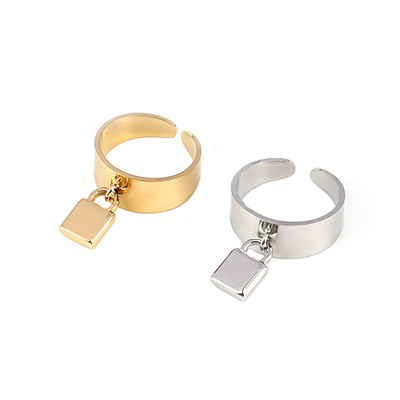 Пръстен от неръждаема стомана Златен цвят Широк пръстен с кръгли пръстени Верига Пръстен за жени Пънк кръгли геометрични отворени пръстени пръстени Бижута