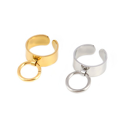Пръстен от неръждаема стомана Златен цвят Широк пръстен с кръгли пръстени Верига Пръстен за жени Пънк кръгли геометрични отворени пръстени пръстени Бижута