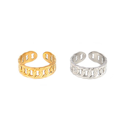 Пръстен от неръждаема стомана Златен цвят Широк пръстен с кръгли пръстени Верига Пръстен за жени Пънк кръгли геометрични отворени пръстени пръстени Бижута