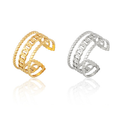 Пръстен от неръждаема стомана Златен цвят Широк пръстен с кръгли пръстени Верига Пръстен за жени Пънк кръгли геометрични отворени пръстени пръстени Бижута