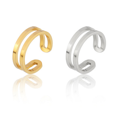 Пръстен от неръждаема стомана Златен цвят Широк пръстен с кръгли пръстени Верига Пръстен за жени Пънк кръгли геометрични отворени пръстени пръстени Бижута
