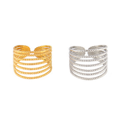 Пръстен от неръждаема стомана Златен цвят Широк пръстен с кръгли пръстени Верига Пръстен за жени Пънк кръгли геометрични отворени пръстени пръстени Бижута