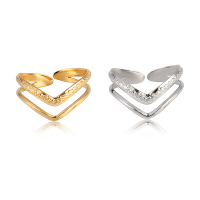 Пръстен от неръждаема стомана Златен цвят Широк пръстен с кръгли пръстени Верига Пръстен за жени Пънк кръгли геометрични отворени пръстени пръстени Бижута