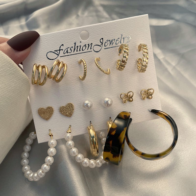 Koreai divatos pillangós fülbevaló szett nőknek akrilgyanta csillag szív kerek karika fülbevaló gyöngy Brincos ékszer ajándék