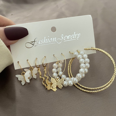 Koreai divatos pillangós fülbevaló szett nőknek akrilgyanta csillag szív kerek karika fülbevaló gyöngy Brincos ékszer ajándék