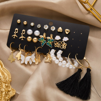 Koreai divatos pillangós fülbevaló szett nőknek akrilgyanta csillag szív kerek karika fülbevaló gyöngy Brincos ékszer ajándék