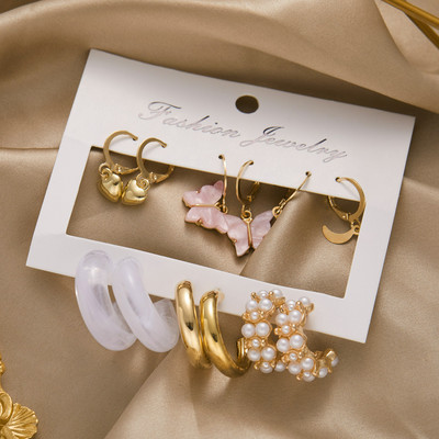 Koreai divatos pillangós fülbevaló szett nőknek akrilgyanta csillag szív kerek karika fülbevaló gyöngy Brincos ékszer ajándék