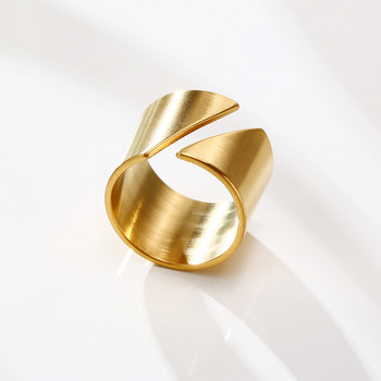 Модерна обвивка от неръждаема стомана, широк пръстен за жени Геометричен пръстен с изявен пръстен Парти многослойни шикозни бижута