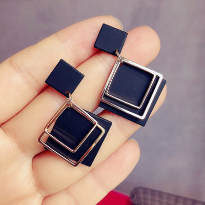 LATS Trend Geometrijske viseće naušnice sa kamenčićima za žene Korejske modne viseće naušnice u crnoj boji 2021. Ženski elegantni nakit