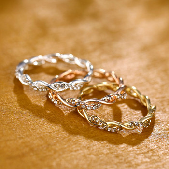 Ροζ χρυσό Χρώμα Twist Κλασικό Κυβικό Ζιργκόν Δαχτυλίδι αρραβώνων για κορίτσια Αυστριακά Κρύσταλλα δώρου Δαχτυλίδια Bague Femme