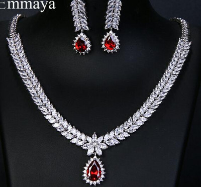 Emmaya Zircon cubic AAA de lux, 4 culori, picătură de apă, cercei de nuntă, colier pentru femei, seturi de bijuterii de mireasă, accesorii de petrecere