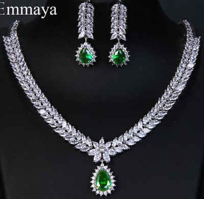 Emmaya Zircon cubic AAA de lux, 4 culori, picătură de apă, cercei de nuntă, colier pentru femei, seturi de bijuterii de mireasă, accesorii de petrecere