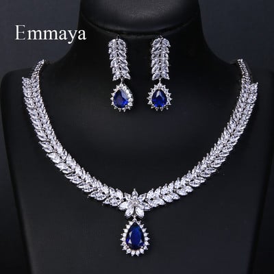 Emmaya Луксозен AAA кубичен циркон 4 цвята Капка вода Сватбени обеци Колие За жени Комплекти булчински бижута Парти аксесоари