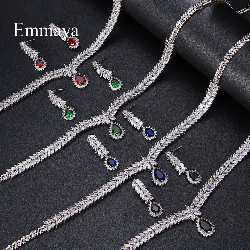 Emmaya Zircon cubic AAA de lux, 4 culori, picătură de apă, cercei de nuntă, colier pentru femei, seturi de bijuterii de mireasă, accesorii de petrecere