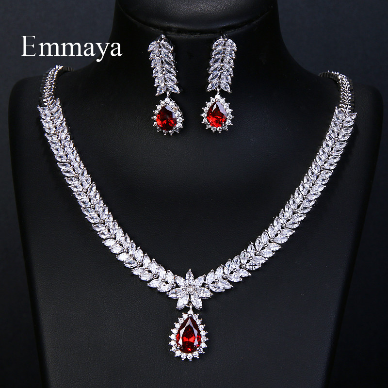 Emmaya Zircon cubic AAA de lux, 4 culori, picătură de apă, cercei de nuntă, colier pentru femei, seturi de bijuterii de mireasă, accesorii de petrecere