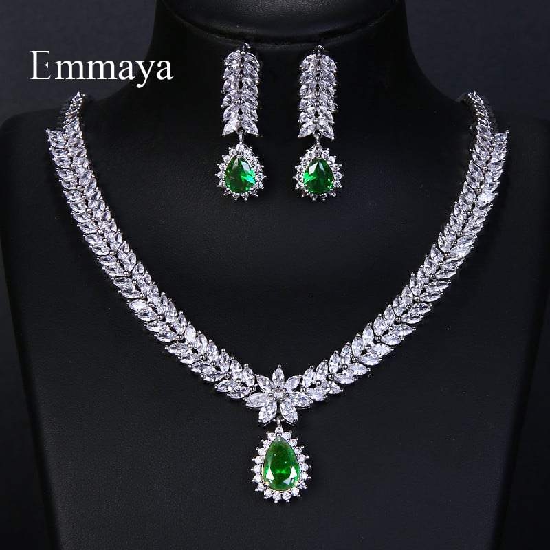 Emmaya Zircon cubic AAA de lux, 4 culori, picătură de apă, cercei de nuntă, colier pentru femei, seturi de bijuterii de mireasă, accesorii de petrecere