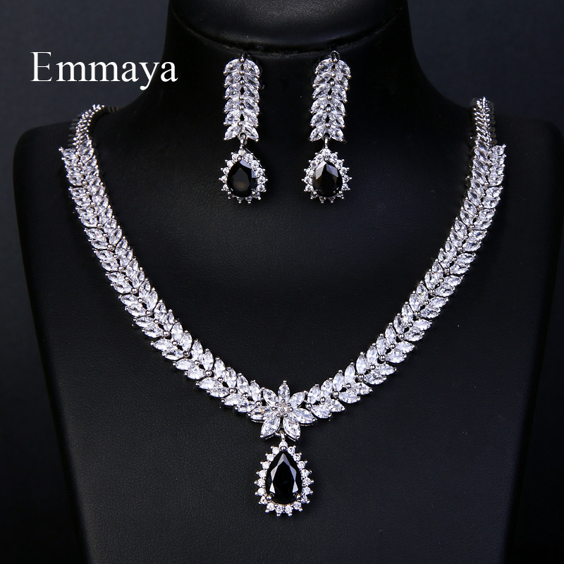 Emmaya Zircon cubic AAA de lux, 4 culori, picătură de apă, cercei de nuntă, colier pentru femei, seturi de bijuterii de mireasă, accesorii de petrecere