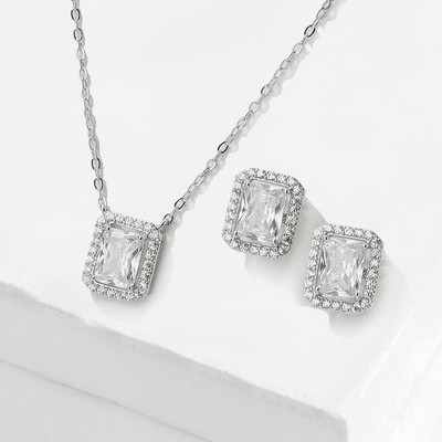 ZAKOL Seturi de bijuterii din zirconiu cubic de culoare albă clasică, picătură de apă, pentru femei, nuntă, cercei cu lacrimi, colier, brățară