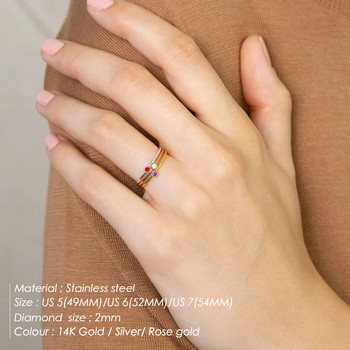 SUNIBI 316L пръстен с рожден камък от неръждаема стомана за жена Златен цвят Опростен стилен пръстен Фестивално парти Модни бижута Dropshipping