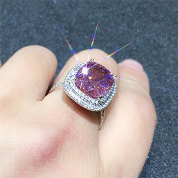 Huitan Personality Голям розов кубичен цирконий Сватбени пръстени за жени Романтична булчинска сватбена церемония Парти пръстени Модни бижута